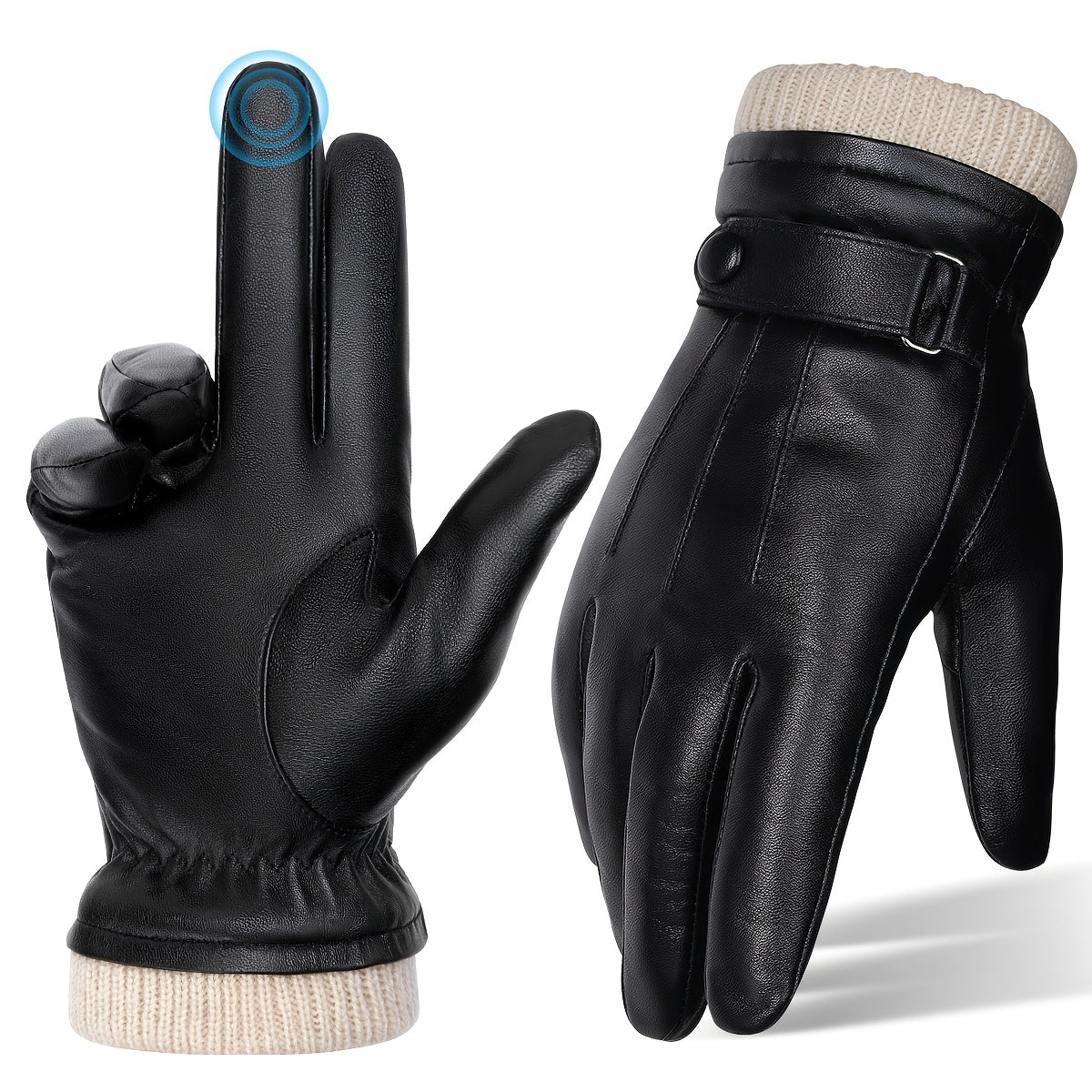 Unisex zwarte winterhandschoenen met gebreide boord en zachte voering