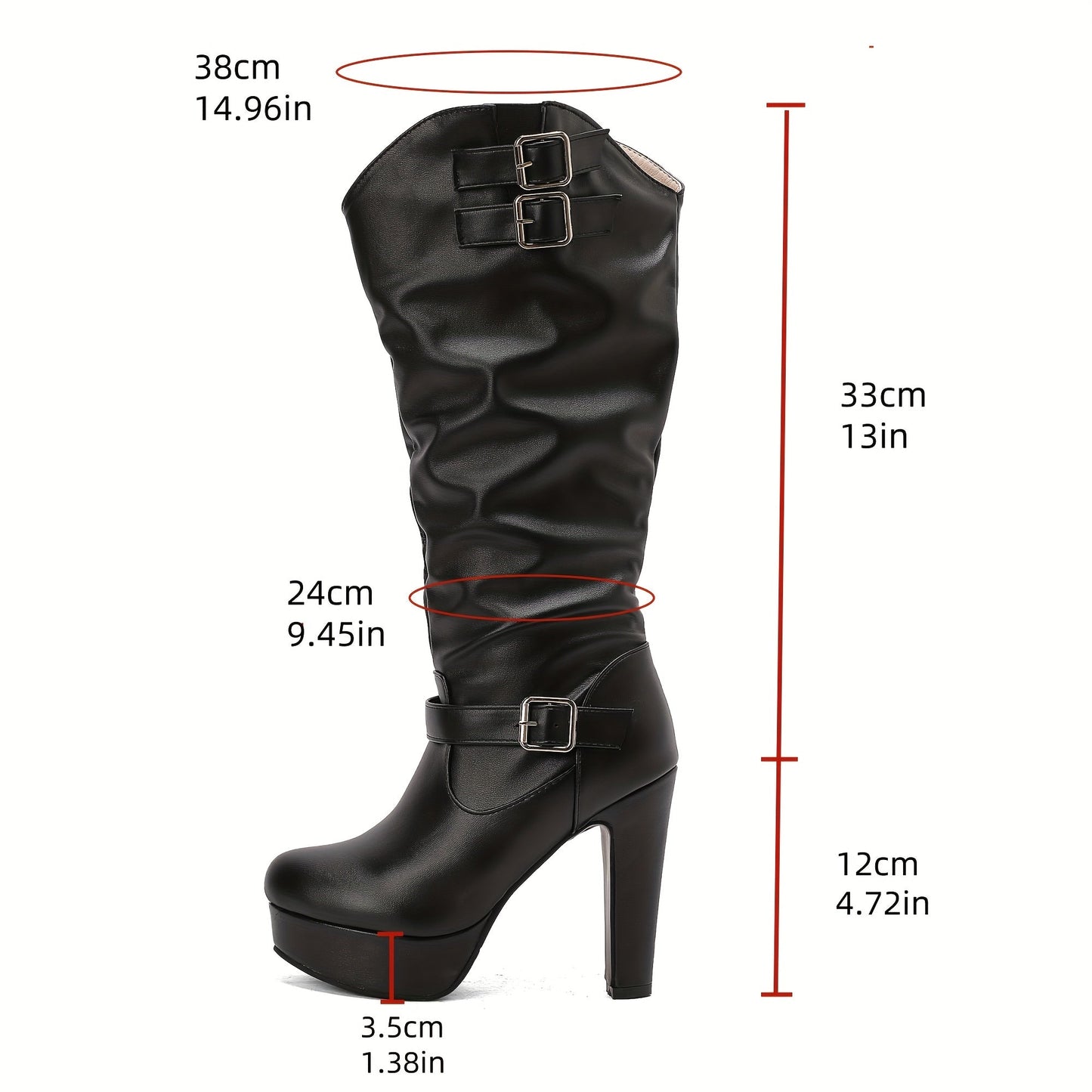 Damen Plateau Stiefel Weiß Kniehoch mit Blockabsatz Schnallen