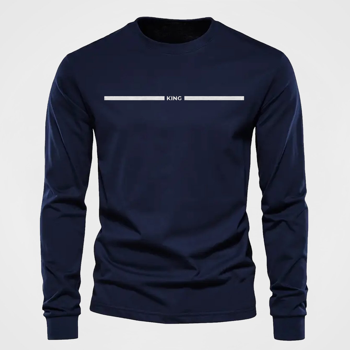 Herren Langarmshirt mit Rundhalsausschnitt und KING-Druck, lässig