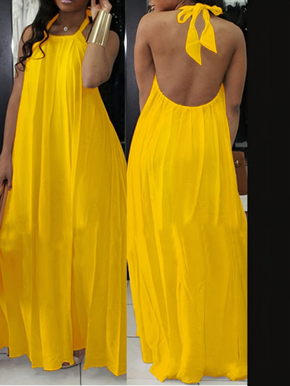 Damen Maxikleid mit Rückenausschnitt und Neckholder – Eleganter, weiter Schnitt für festliche Anlässe