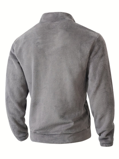 Fleece Pullover Herren mit Reißverschluss und Bauchtasche Stehkragen