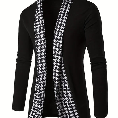 Herren Cardigan Schwarz mit Hahnentritt-Muster Offene Vorderseite