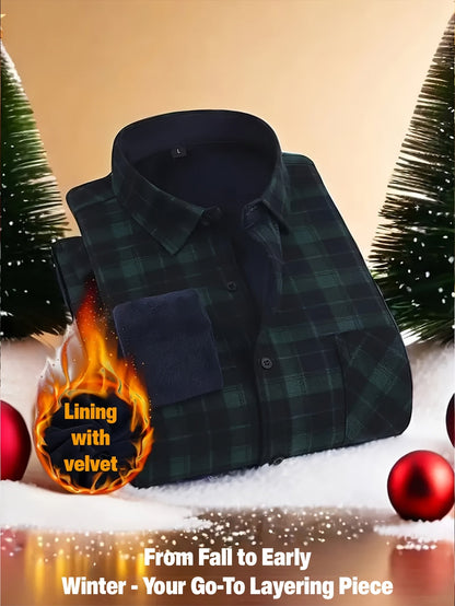 Herren Kariertes Hemd gefüttert Winter Langarm Flanell-Look
