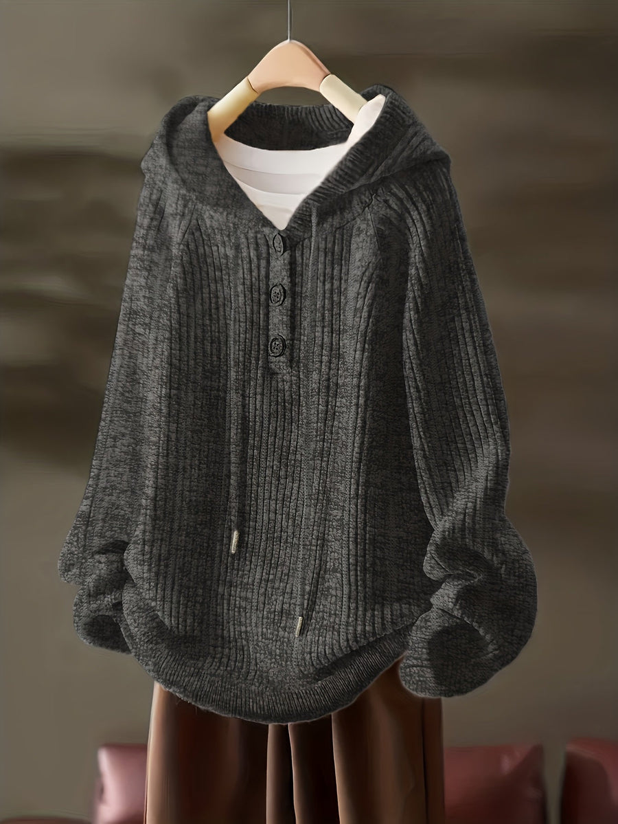 Gerippter Kapuzenpullover mit Knopfleiste