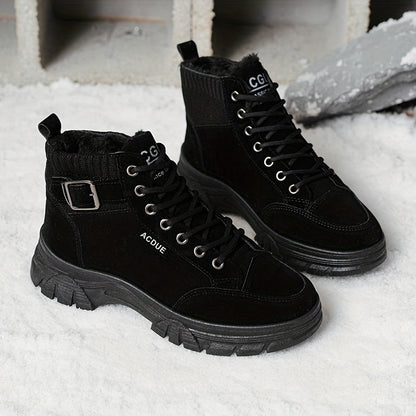 Winterstiefel gefüttert mit Schnürung, dicker Sohle und Schnallendetail