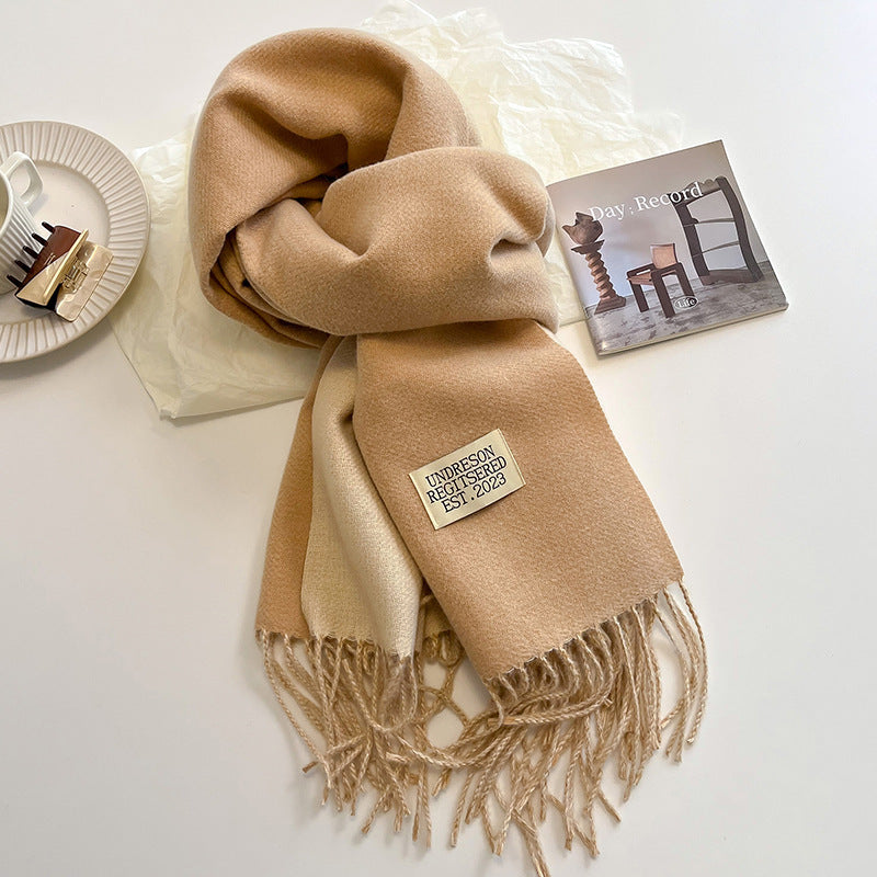 Weicher Winterschal mit Fransen und Farbblock-Design