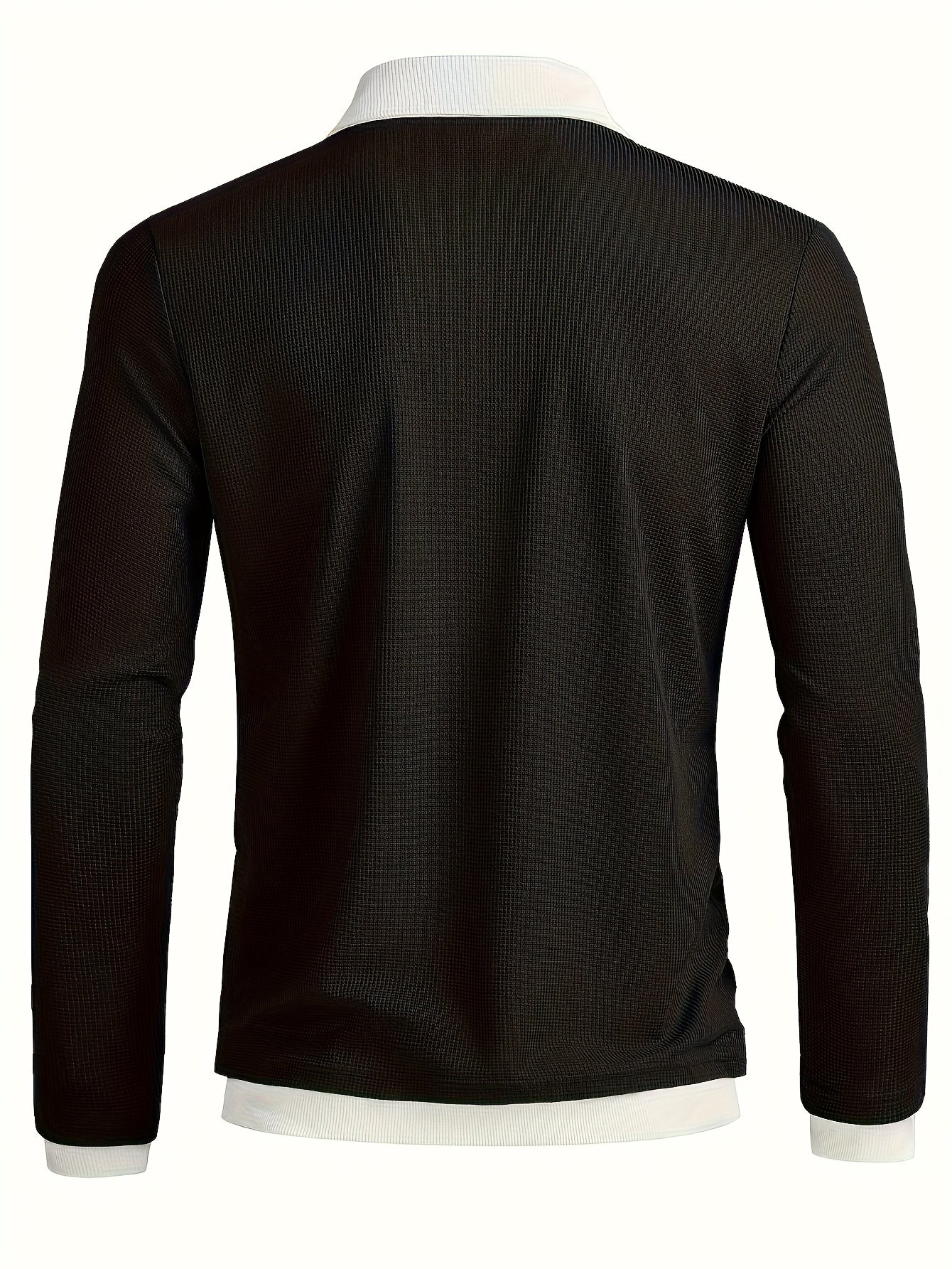Herren V-Ausschnitt Langarmshirt Schwarz mit Kragenoptik