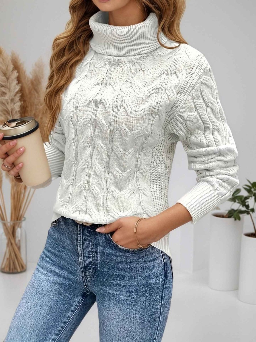 Damen Rollkragenpullover mit Zopfmuster Strickpullover