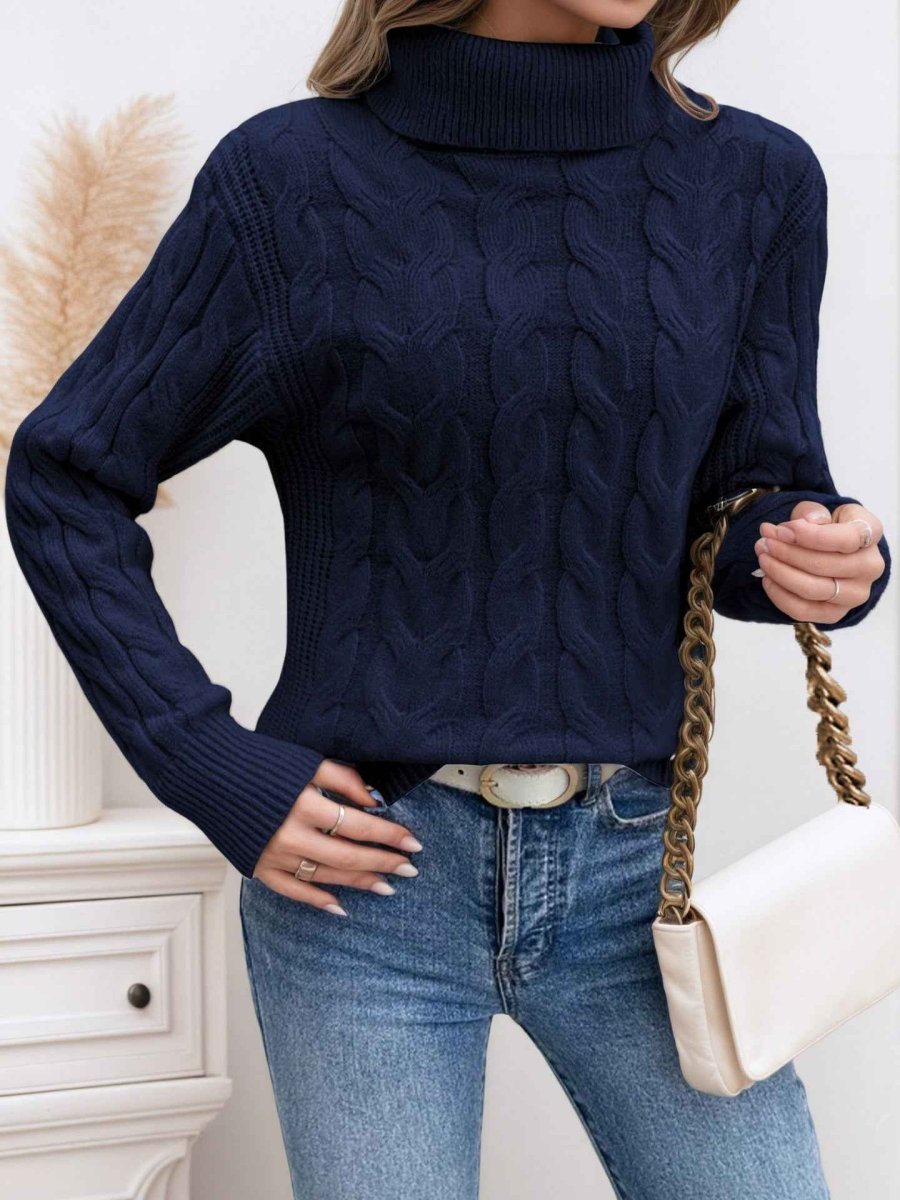 Damen Rollkragenpullover mit Zopfmuster Strickpullover