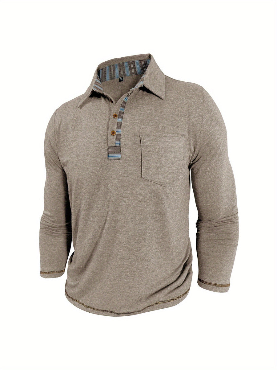 Herren Langarm Poloshirt mit Knopfleiste und Brusttasche