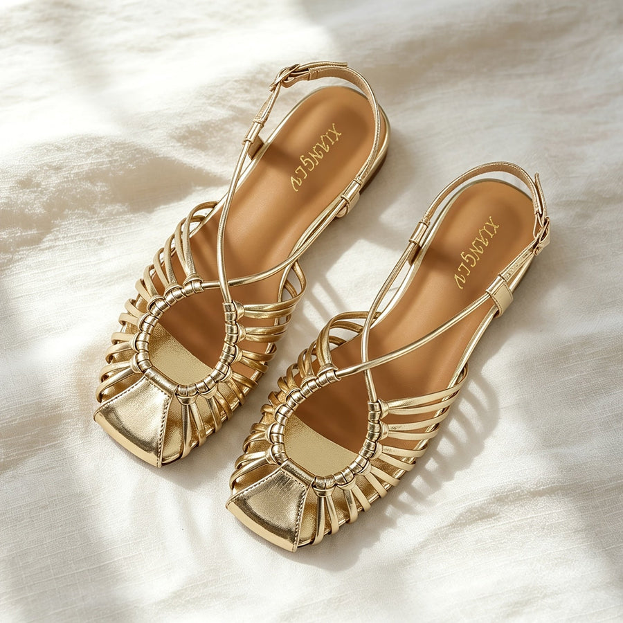 Damen Cage Sandalen mit eckiger Spitze und verstellbarem Riemen – Elegante Sommerschuhe für Alltag und Freizeit