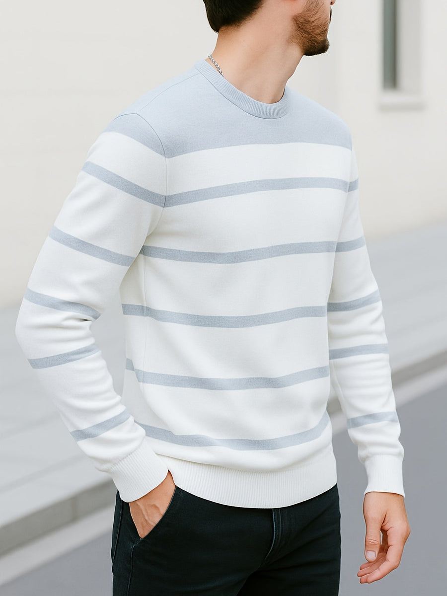 Herren Rundhals-Pullover Gestreift – Langarm, Farbblock-Design