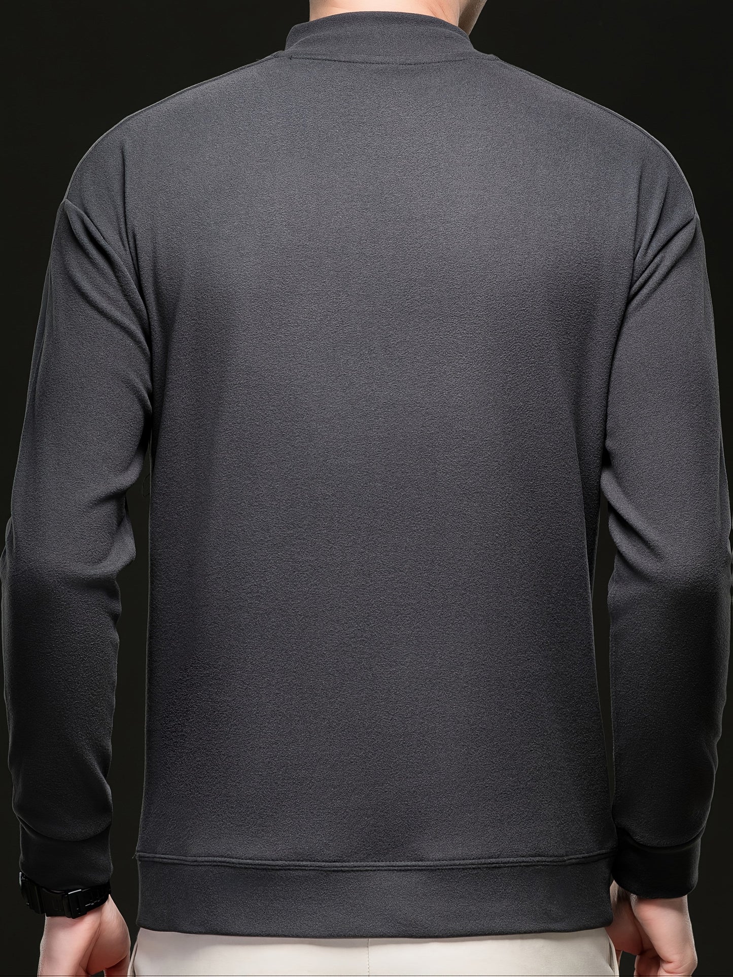 Herren Halb-Reißverschluss Pullover Stehkragen Langarm Shirt Uni