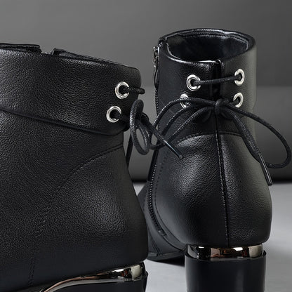 Damen Stiefeletten Schwarz mit Reißverschluss und Dekoschnürung