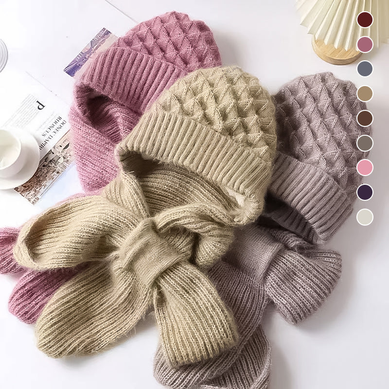 Winter Beanie Mütze & Schal Set Strickware Damen