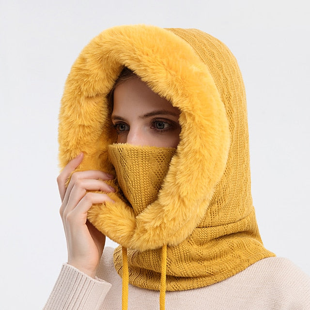 Winter Balaclava Strickhaube mit Kunstpelz-Futter für Damen und Herren