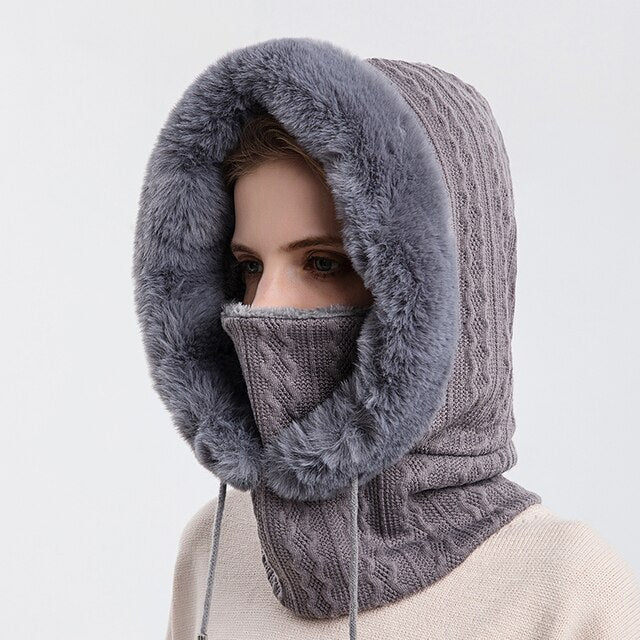Winter Balaclava Strickhaube mit Kunstpelz-Futter für Damen und Herren