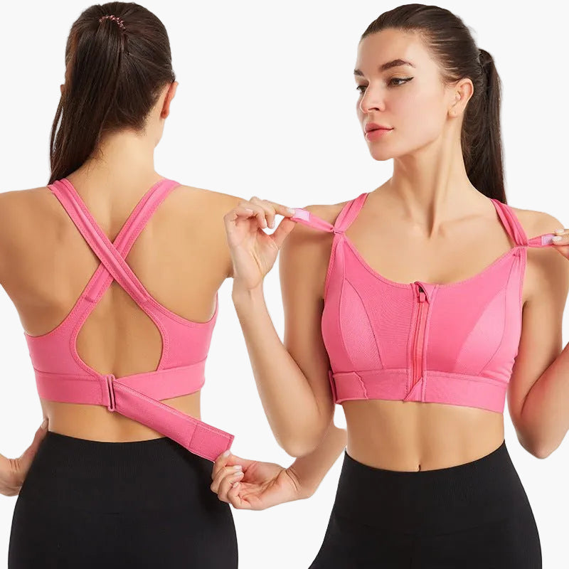 Damen Sport-BH mit Frontreißverschluss und Kreuzrücken – Starker Halt für Fitness, Yoga & Training