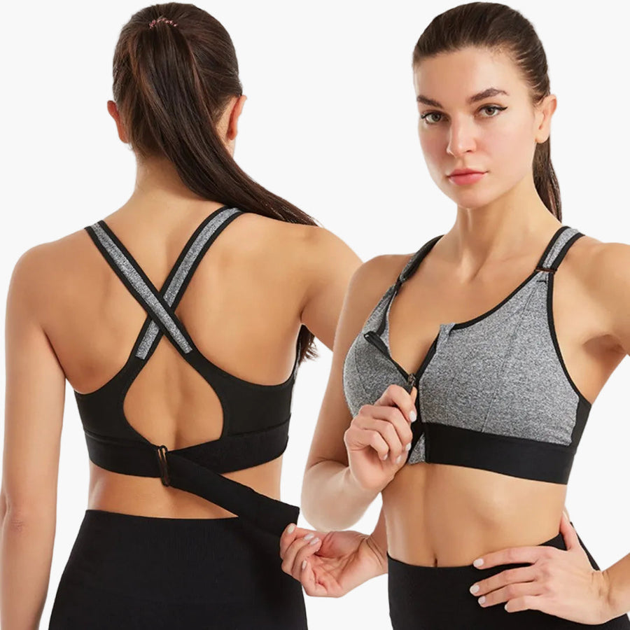 Damen Sport-BH mit Frontreißverschluss und Kreuzrücken – Starker Halt für Fitness, Yoga & Training