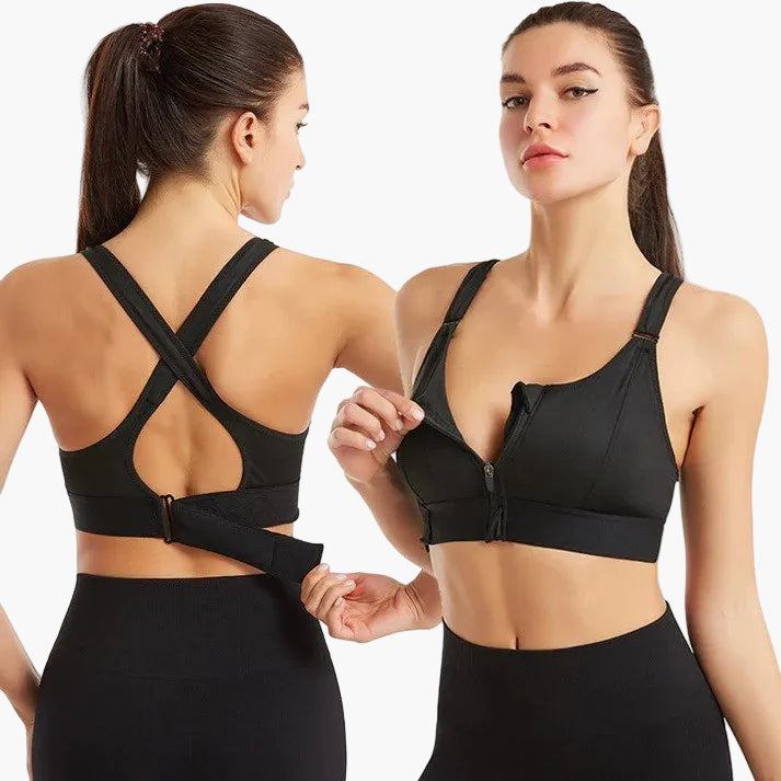 Damen Sport-BH mit Frontreißverschluss und Kreuzrücken – Starker Halt für Fitness, Yoga & Training