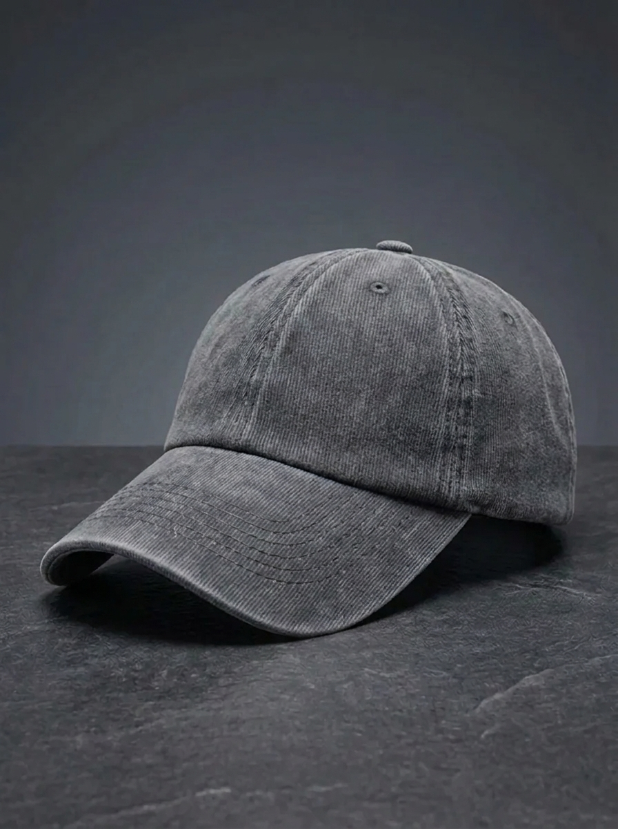 Baseballpet van corduroy met verwassen look en opening voor paardenstaart