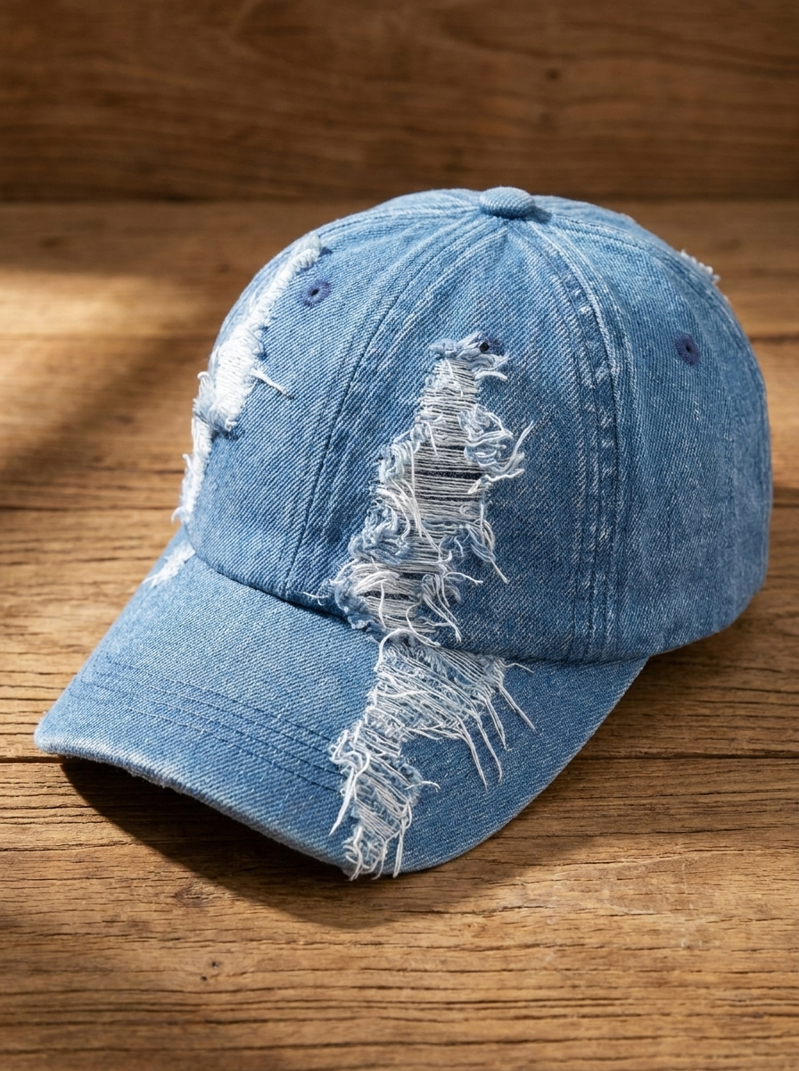 Damesbaseballpet in distressed denimlook
