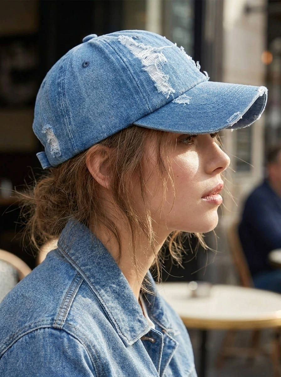 Damesbaseballpet in distressed denimlook