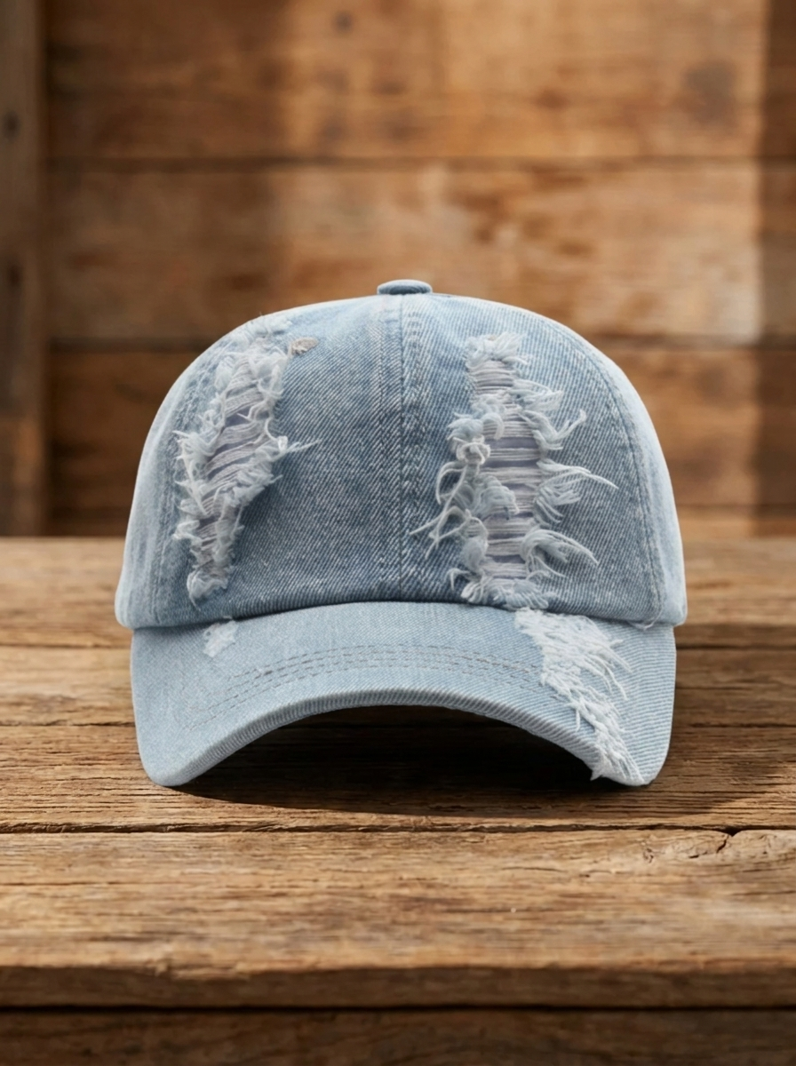 Damesbaseballpet in distressed denimlook