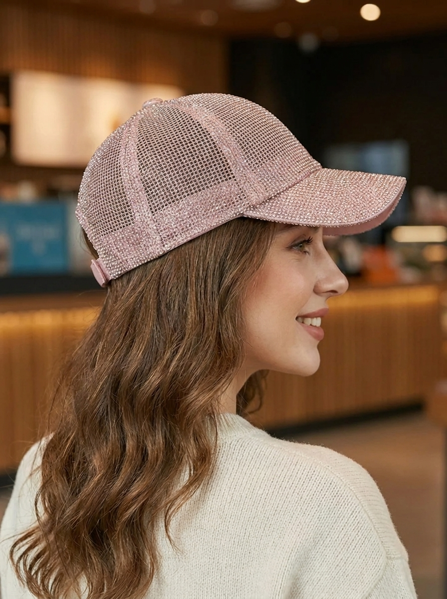 Glitzernde Baseball Cap mit Mesh-Einsatz für Damen, verstellbare Glitzer Kappe