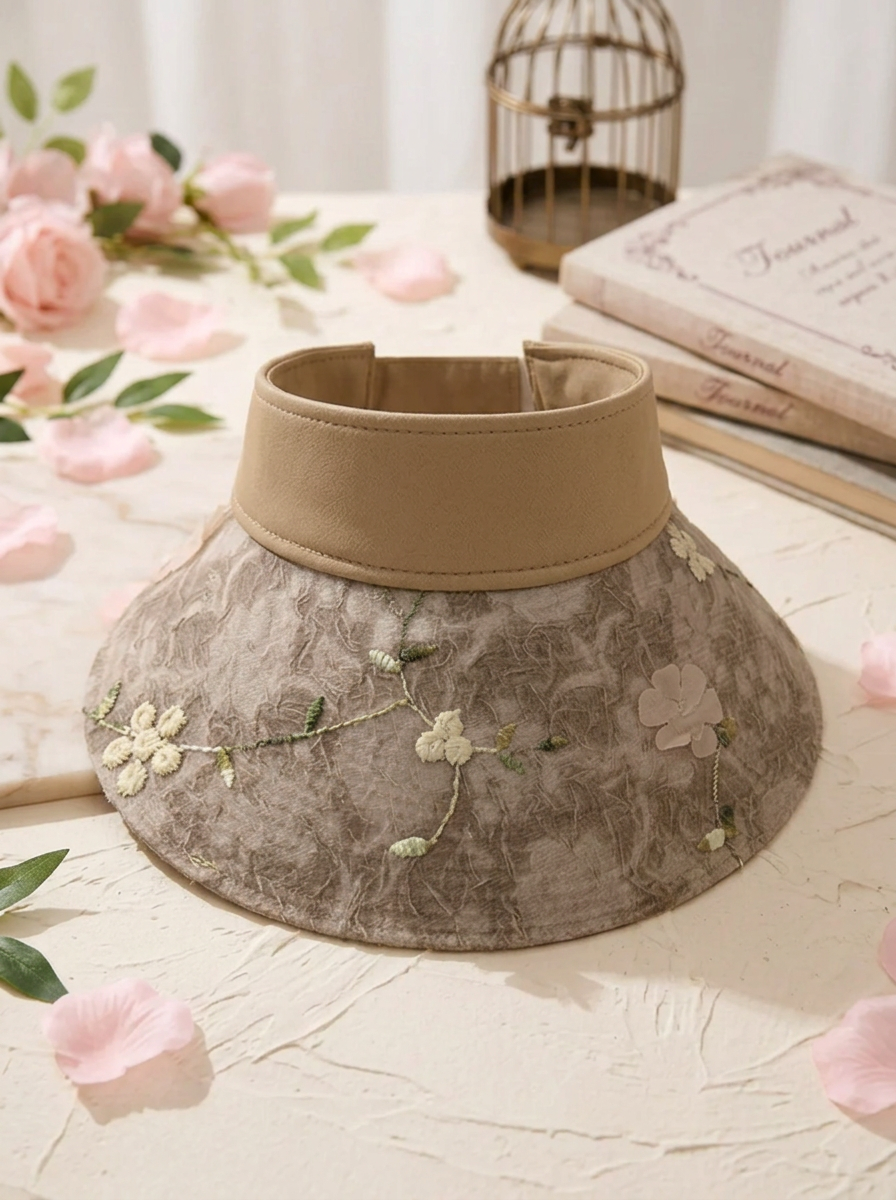 Damen Sonnenblende mit Blumenstickerei & breitem Rand, verschiedene Farben