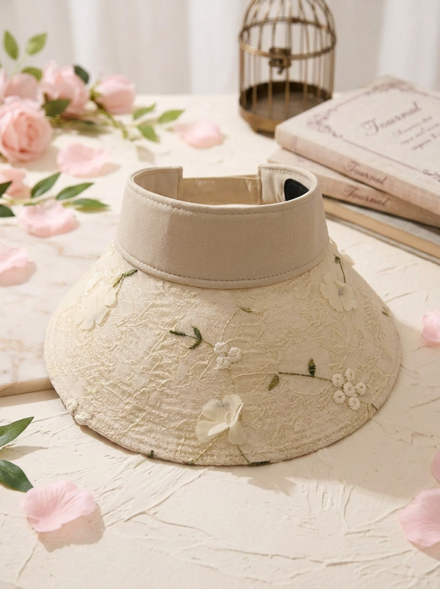 Damen Sonnenblende mit Blumenstickerei & breitem Rand, verschiedene Farben
