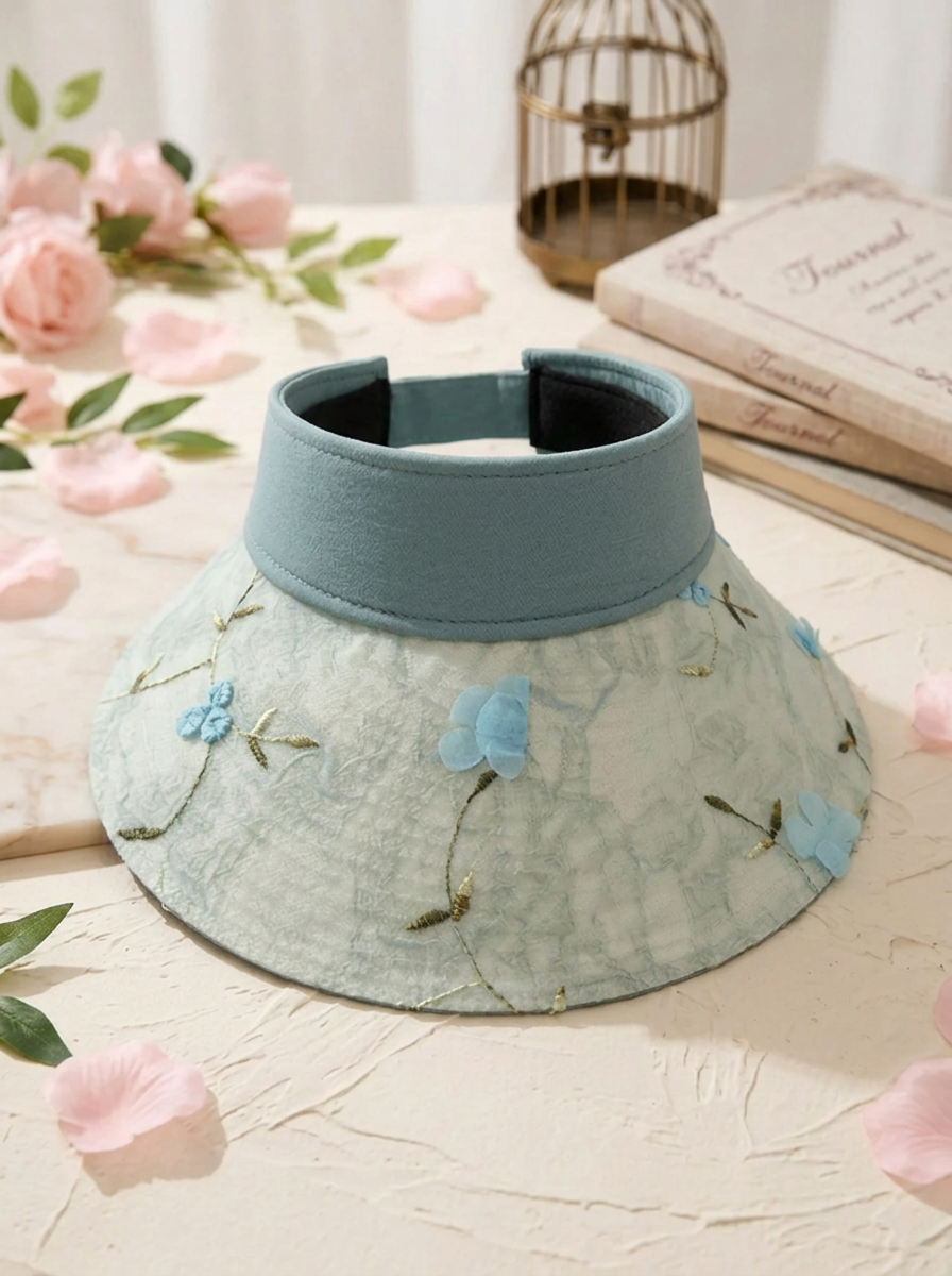 Damen Sonnenblende mit Blumenstickerei & breitem Rand, verschiedene Farben
