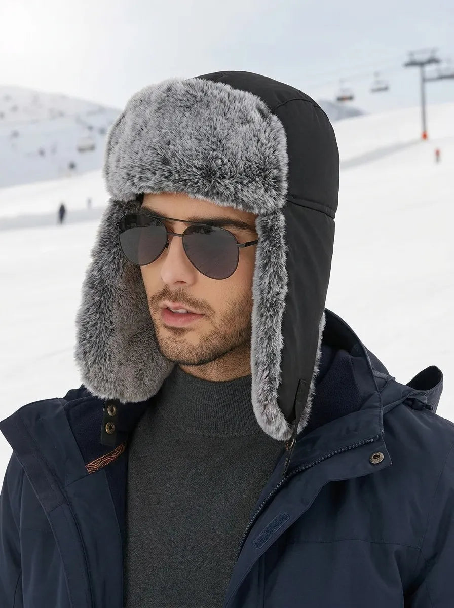 Unisex Fliegermütze mit Kunstfell Ohrenklappen Wintermütze