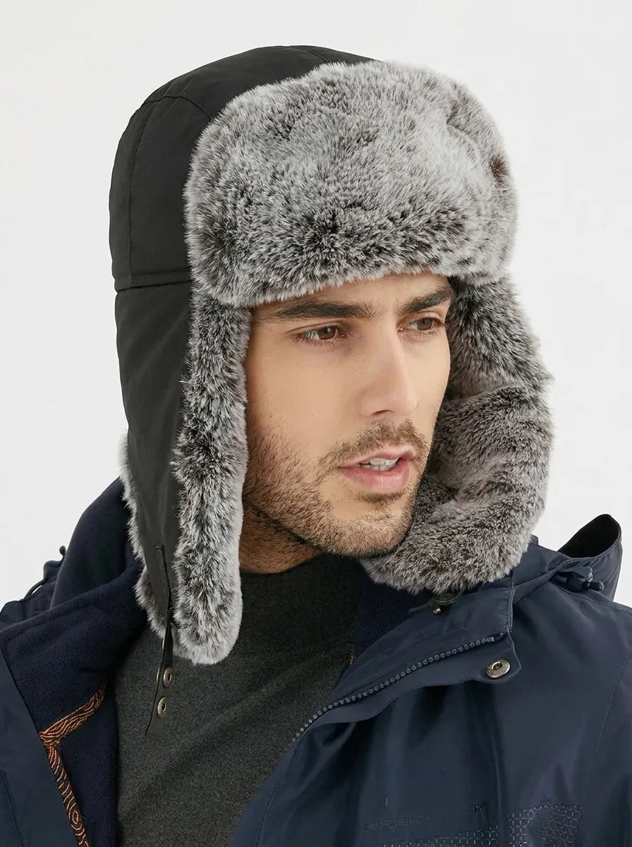 Unisex Fliegermütze mit Kunstfell Ohrenklappen Wintermütze