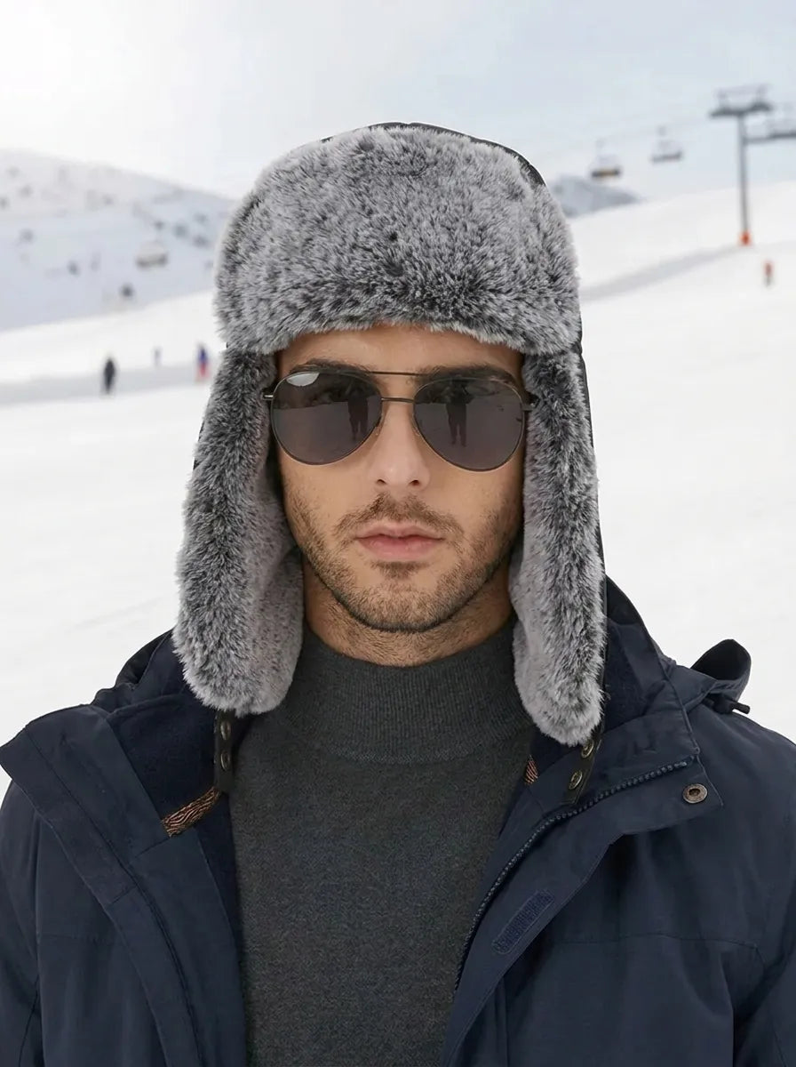 Unisex Fliegermütze mit Kunstfell Ohrenklappen Wintermütze