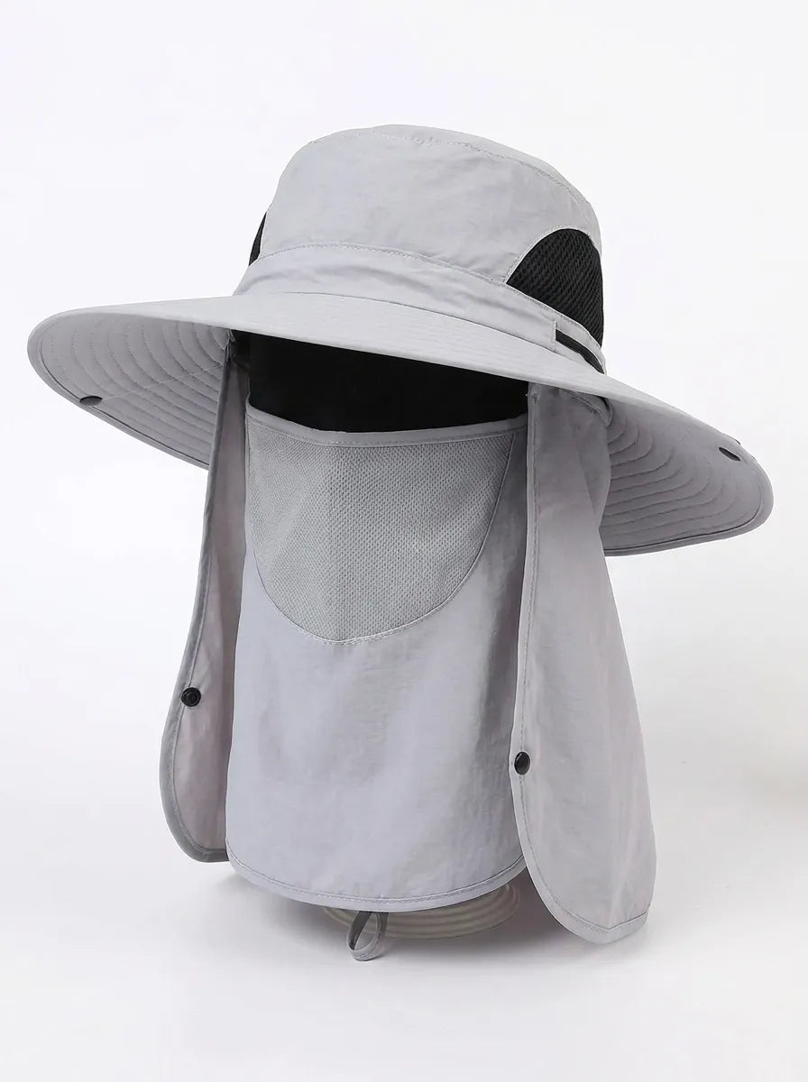Unisex Sonnenhut mit Nackenschutz und Gesichtsmaske, breiter Krempe und Belüftung
