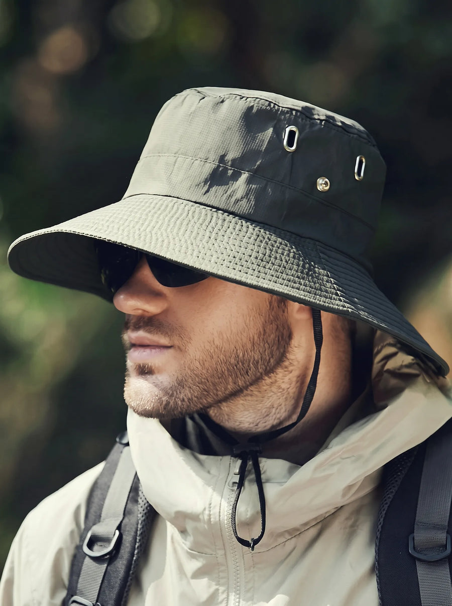 Unisex Anglerhut Outdoor Krempenhut mit Kinnriemen