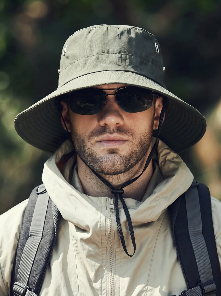 Unisex Anglerhut Outdoor Krempenhut mit Kinnriemen