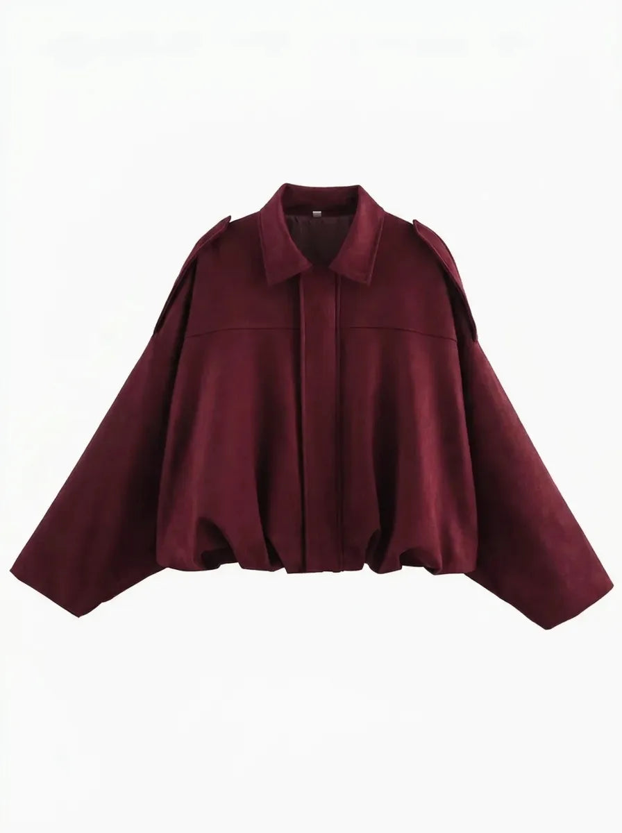 Damen Kurzjacke im Bomber-Stil mit Kragen und Schulterriegeln