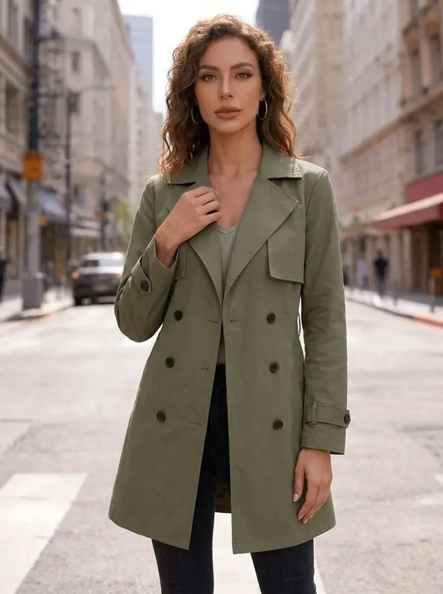 Trenchcoat voor dames met ceintuur, reverskraag en dubbele knoopsluiting