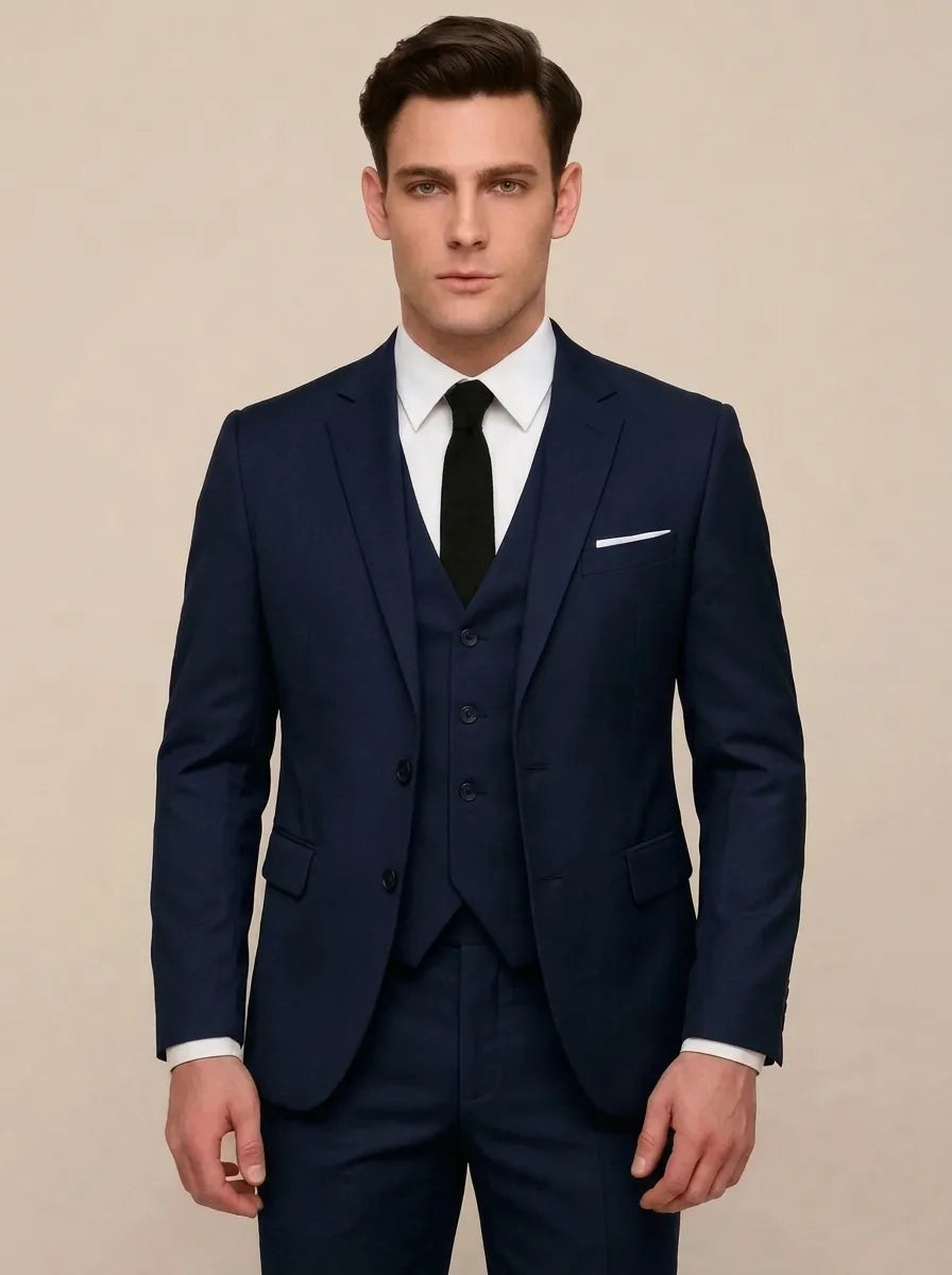 Driedelig herenpak met slim fit colbert, vest en broek