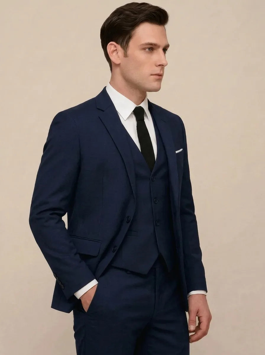 Driedelig herenpak met slim fit colbert, vest en broek