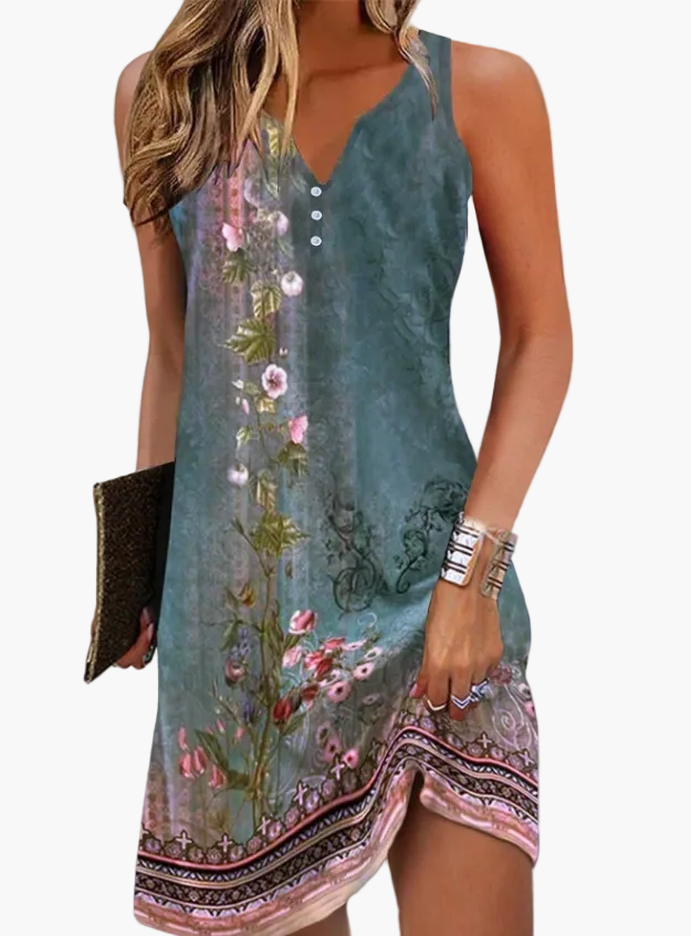 Damen Ärmelloses Kleid mit V-Ausschnitt & Muster