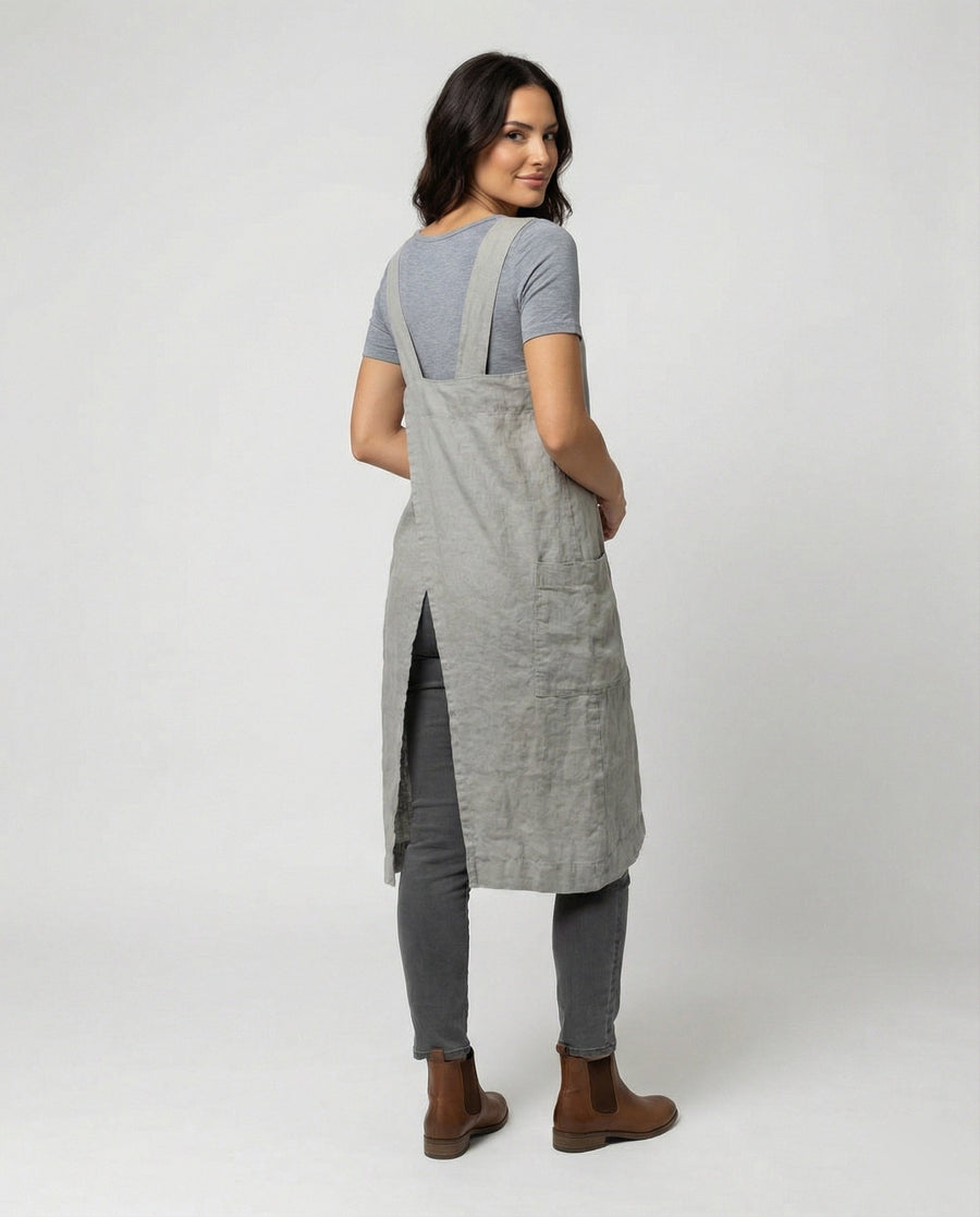 Damen Schürzenkleid Leinen-Optik mit Taschen