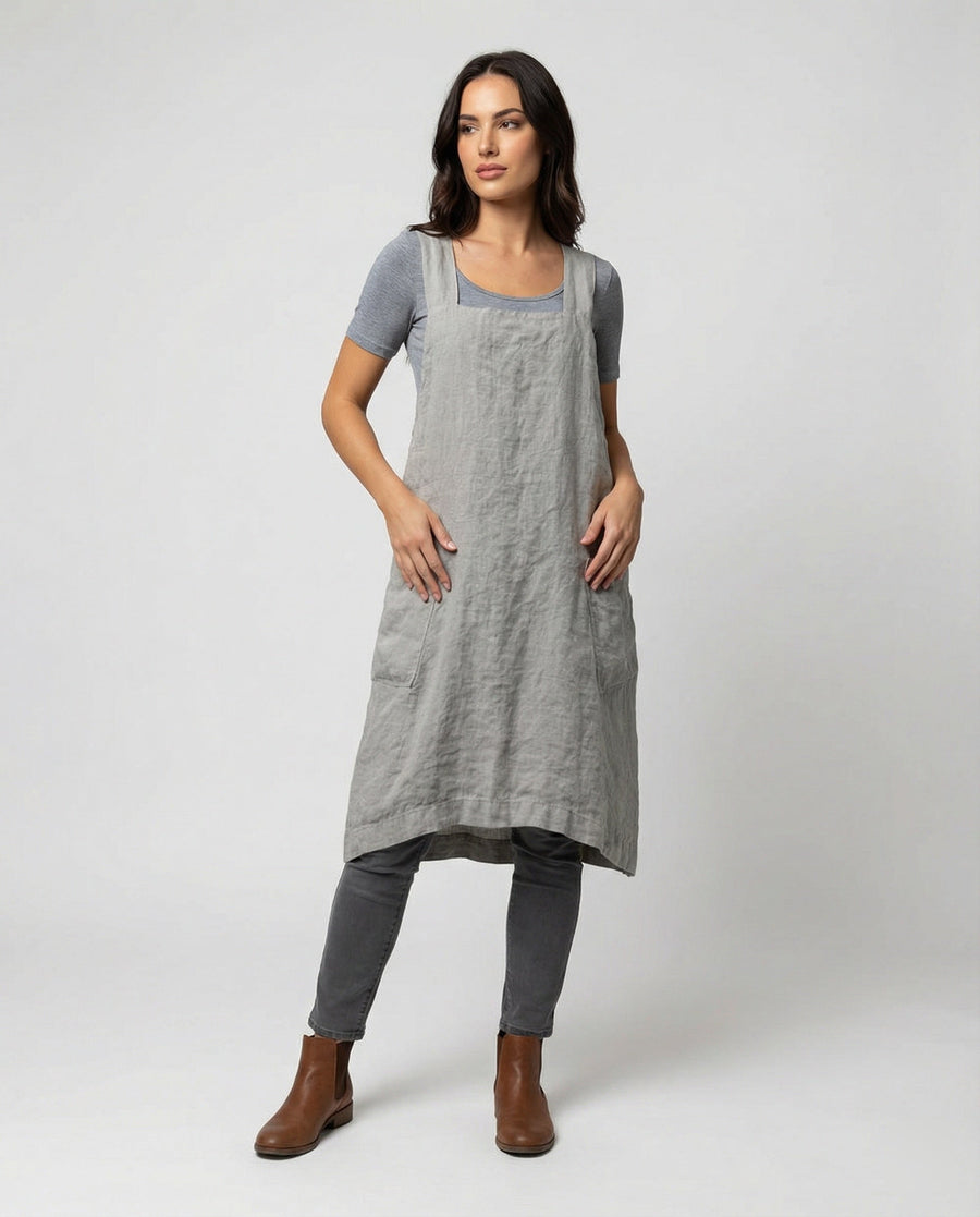 Damen Schürzenkleid Leinen-Optik mit Taschen