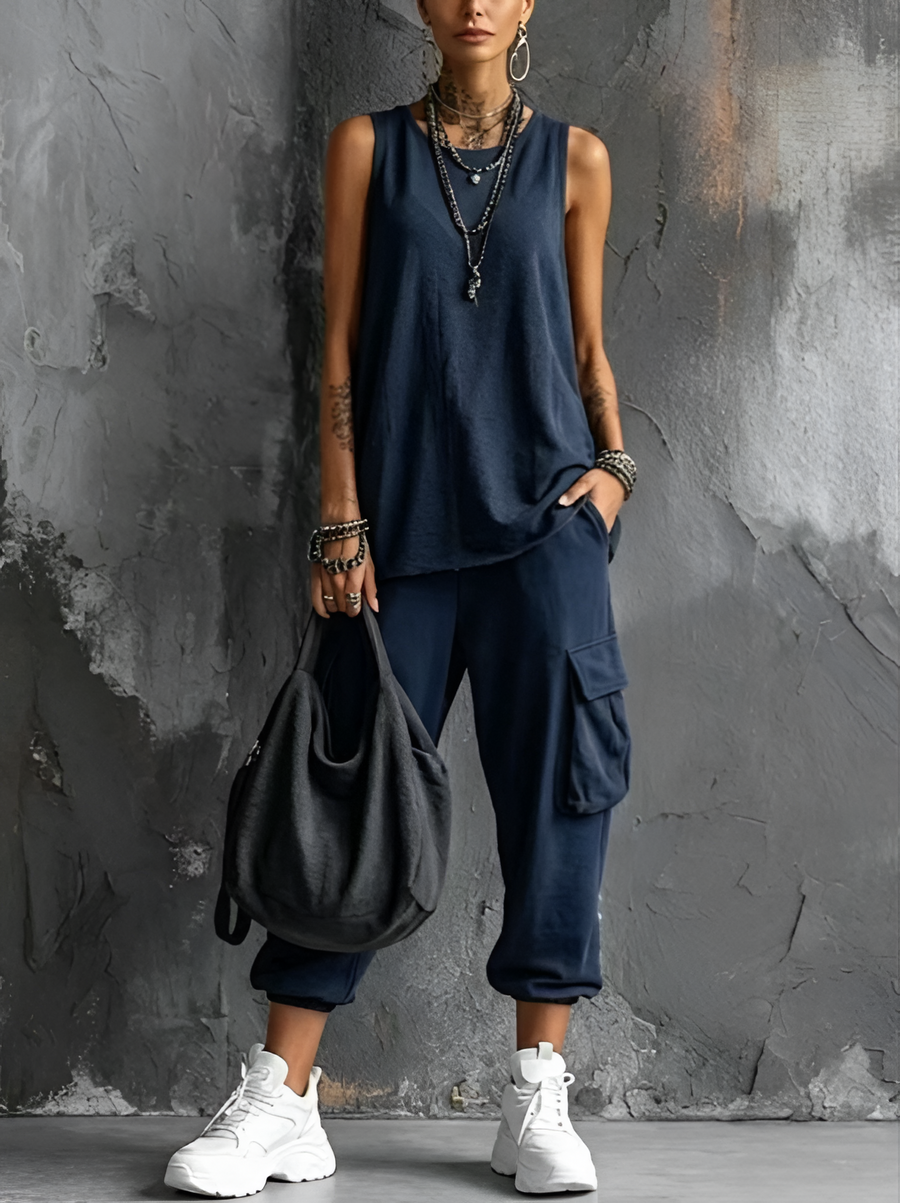 Loungewear-set voor dames met cargobroek en top met spaghettibandjes