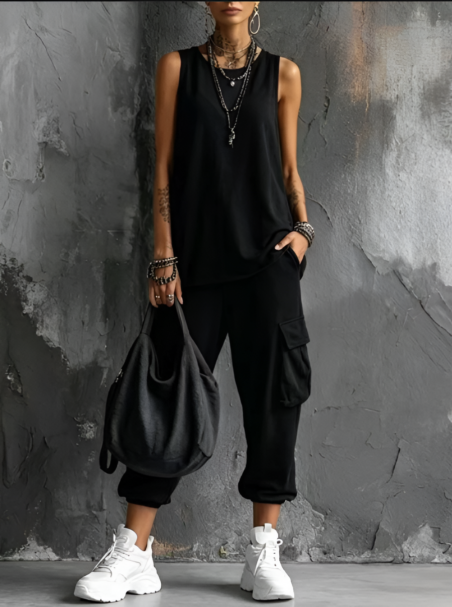 Loungewear-set voor dames met cargobroek en top met spaghettibandjes