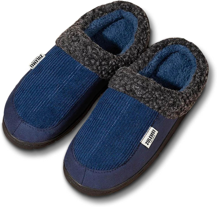 Unisex Winter Hausschuhe gerippt mit Plüschfutter in Blau, Grau, Beige