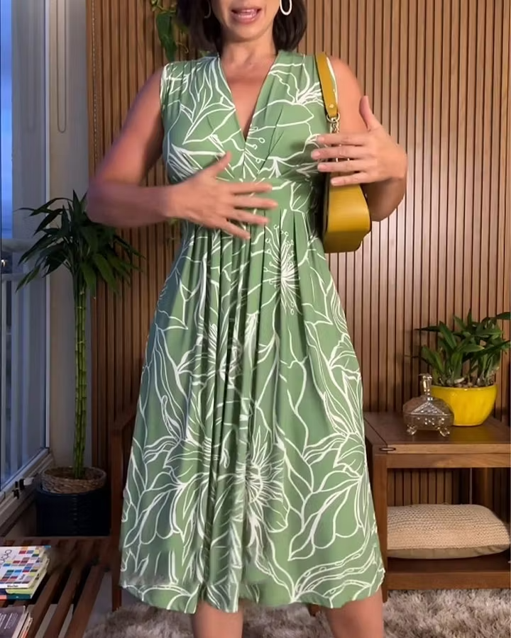 Damen Ärmelloses Midi-Kleid mit V-Ausschnitt und floralem Muster