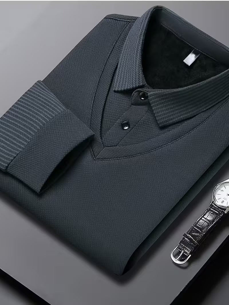 Herren Langarm Poloshirt mit V-Ausschnitt und geripptem Kragen